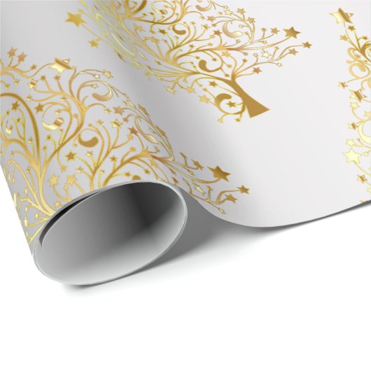 Elegant Gold- en Silver-kerstboompatroon Cadeaupapier (Rol Hoek)
