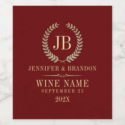 Elegant Gold en Silver Laurel Wreaton Red Wijn Etiket (Enkel label)