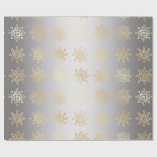 Elegant Gold en Silver Snowflake-kerstpatroon Cadeaupapier (Vlak)