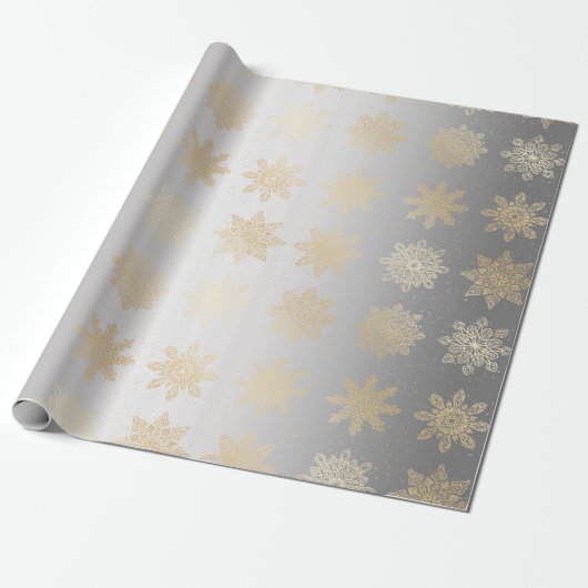 Elegant Gold en Silver Snowflake-kerstpatroon Cadeaupapier (Uitgerold)