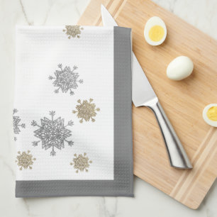 Elegant Gold en Silver Snowflakes kerst Theedoek