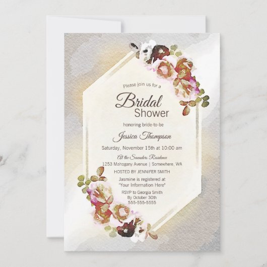 Elegant Gold en Silver Waterverf Floral Kaart (Voorkant)