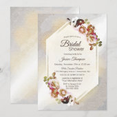 Elegant Gold en Silver Waterverf Floral Kaart (Voorkant / Achterkant)