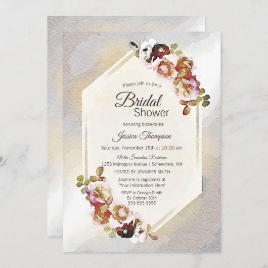 Elegant Gold en Silver Waterverf Floral Kaart (Voorkant / Achterkant)