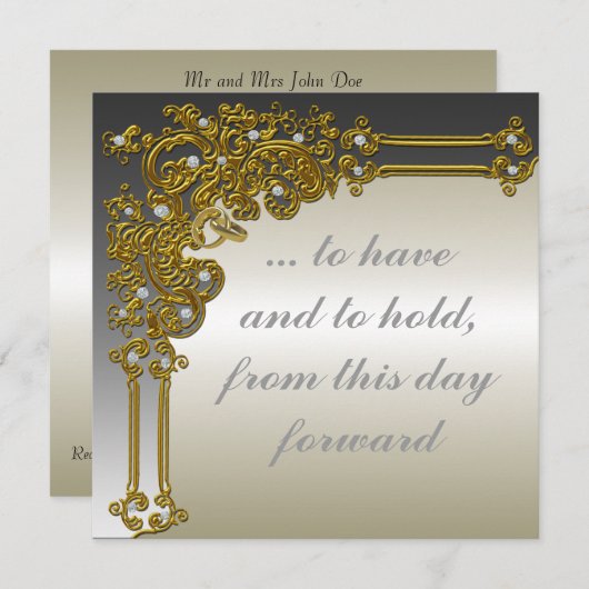 Elegant Gold en Silver Wedding Invitation Kaart (Voorkant / Achterkant)