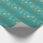 Elegant Gold en Turquoise Floral Pattern Cadeaupapier (Hoek)
