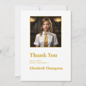 Elegant Gold en White Afstuderen Foto Bedankkaart (Voorkant)