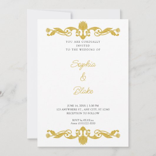 Elegant Gold en White Art Deco Wedding Kaart (Voorkant)