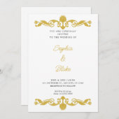 Elegant Gold en White Art Deco Wedding Kaart (Voorkant / Achterkant)