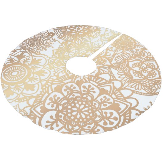 Elegant Gold en White Boho Mandala Pattern Kerstboom Rok (Gekanteld)