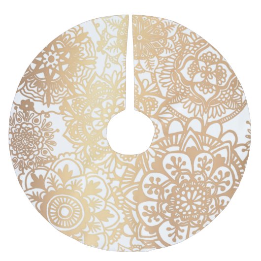 Elegant Gold en White Boho Mandala Pattern Kerstboom Rok (Voorkant)