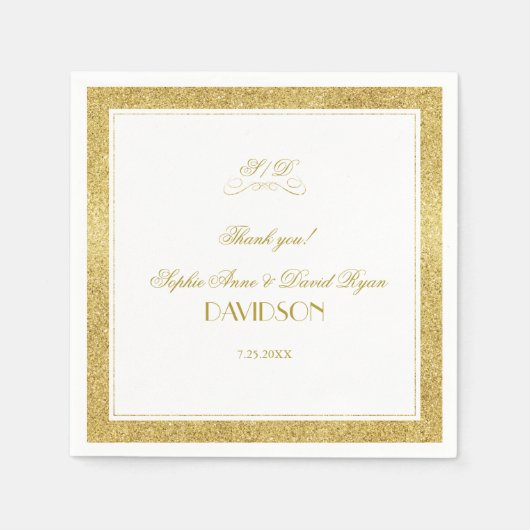 Elegant Gold en White Border Evening Wedding Servet (Voorkant)