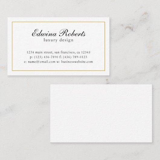 Elegant Gold en White Border Professional Luxury Visitekaartje (Voorkant / Achterkant)