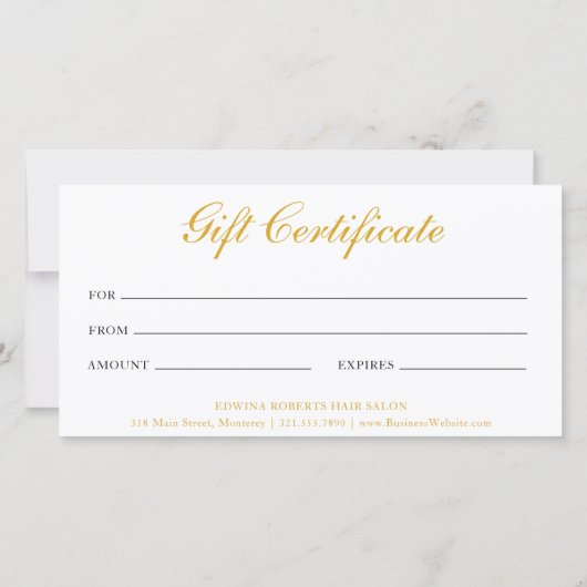 Elegant Gold en White Business Cadeaubon (Achterkant)