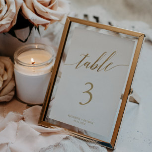 Elegant Gold en White Calligraphy Table Number Kaart