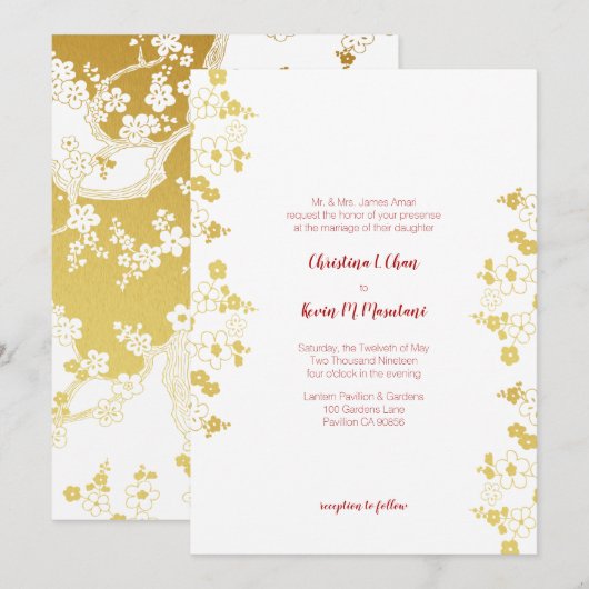 Elegant Gold en White Cherry Blossom Oriental Kaart (Voorkant / Achterkant)