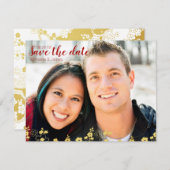 Elegant Gold en White Cherry Blossom Oriental Save The Date (Voorkant / Achterkant)