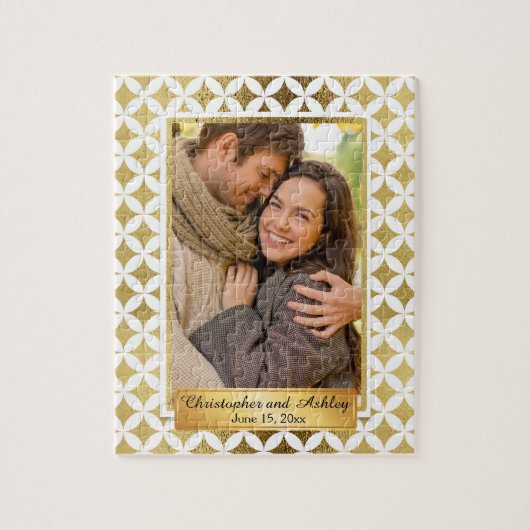 Elegant Gold en White Couple Photo Puzzle Legpuzzel (Verticaal)