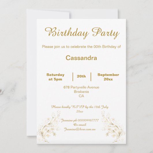 ELEGANT GOLD EN WHITE CUSTOM BIRTHDAY KAART (Voorkant)