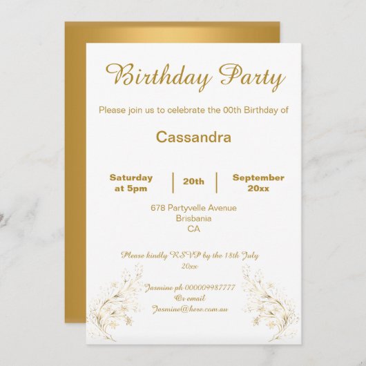 ELEGANT GOLD EN WHITE CUSTOM BIRTHDAY KAART (Voorkant / Achterkant)