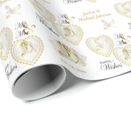 Elegant Gold en White Dove Wedding Hearts Cadeaupapier
