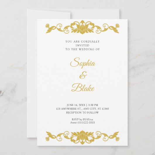 Elegant Gold en White Floral Art Deco Wedding Kaart (Voorkant)