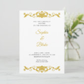 Elegant Gold en White Floral Art Deco Wedding Kaart (Staand voorkant)