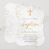 Elegant Gold en White Floral Baptisme Kaart (Voorkant / Achterkant)
