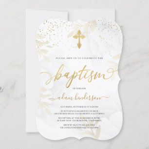 Elegant Gold en White Floral Baptisme Kaart