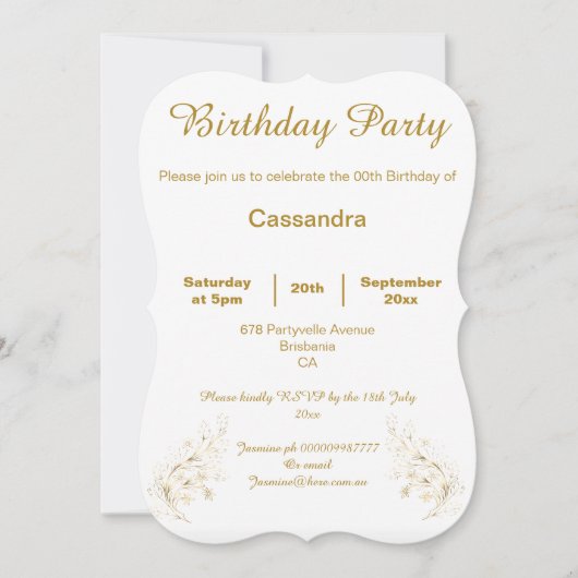 ELEGANT GOLD EN WHITE GLITTER CUSTOM BIRTHDAY KAART (Voorkant)