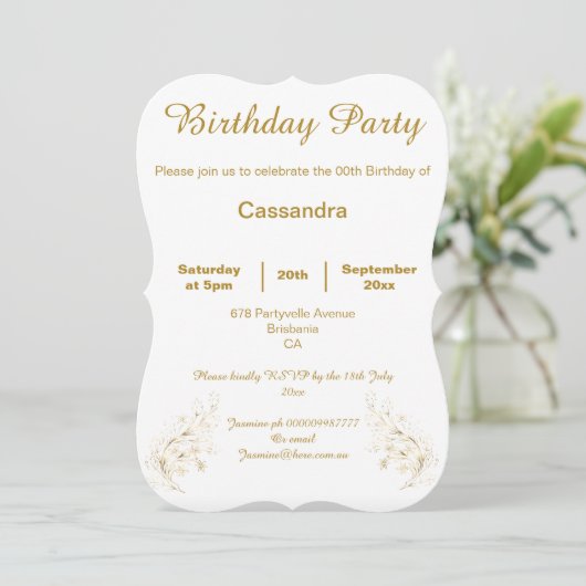 ELEGANT GOLD EN WHITE GLITTER CUSTOM BIRTHDAY KAART (Staand voorkant)
