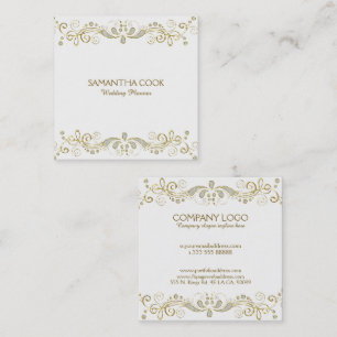 Elegant Gold en White Glitter Floral Swirls Lijst Vierkante Visitekaartje