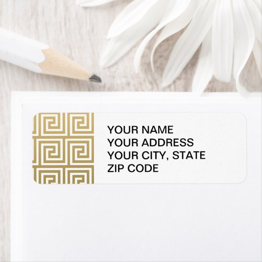 Elegant Gold en White Greek Key Pattern Etiket (Insitu)