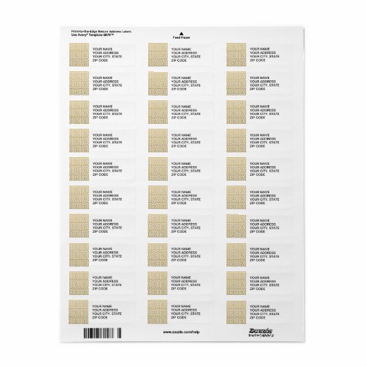 Elegant Gold en White Greek Key Pattern Etiket (Full Sheet)