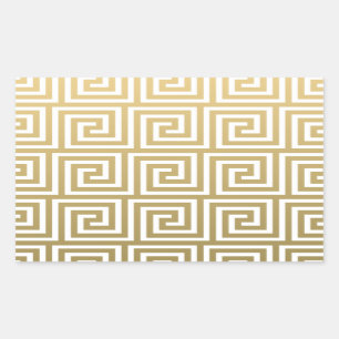 Elegant Gold en White Greek Key Pattern Rechthoekige Sticker