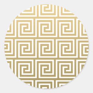 Elegant Gold en White Greek Key Pattern Ronde Sticker