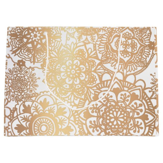 Elegant Gold en White Mandala Pattern Large Gift Groot Cadeauzakje (Voorkant)