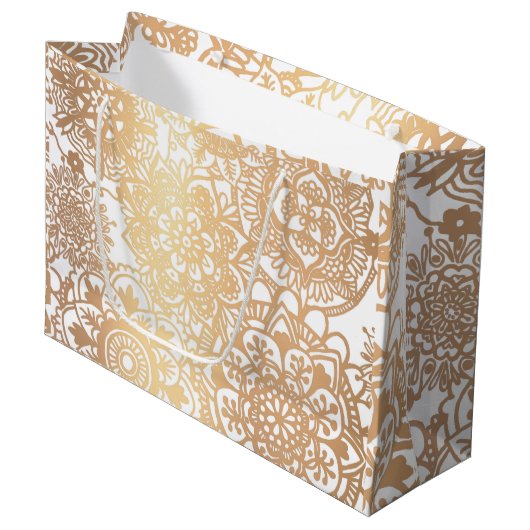 Elegant Gold en White Mandala Pattern Large Gift Groot Cadeauzakje (Voorkant Gekanteld)