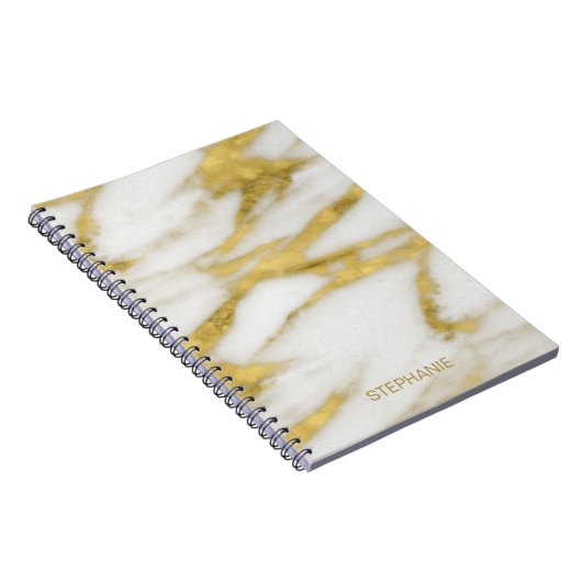 Elegant Gold en White Marble Pattern met naam Notitieboek (Rechterzijde)