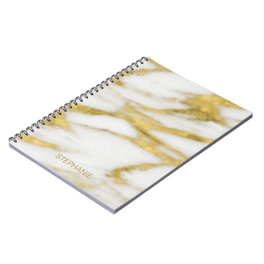 Elegant Gold en White Marble Pattern met naam Notitieboek (Linkerzijde)