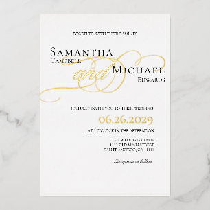 Elegant Gold en White Modern Wedding Folie Uitnodiging