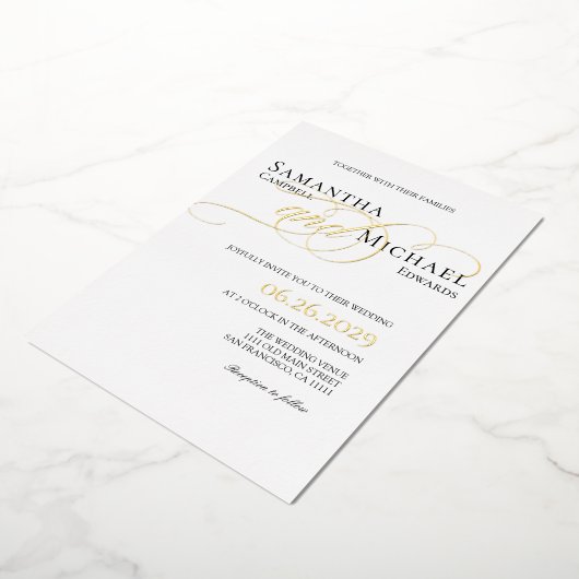 Elegant Gold en White Modern Wedding Folie Uitnodiging (Gedraaid)
