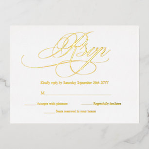 Elegant Gold en White Modern Wedding RSVP Kaarten