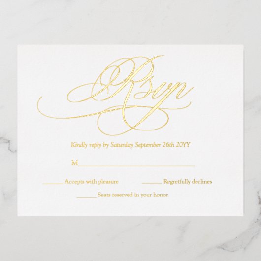 Elegant Gold en White Modern Wedding RSVP Kaarten (Voorkant)
