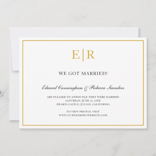 Elegant Gold en White Monogram Formal Wedding Aankondiging (Voorkant)