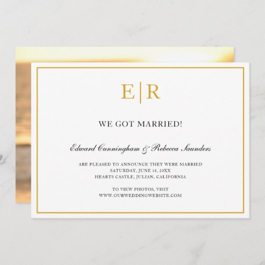 Elegant Gold en White Monogram Formal Wedding Aankondiging (Voorkant / Achterkant)