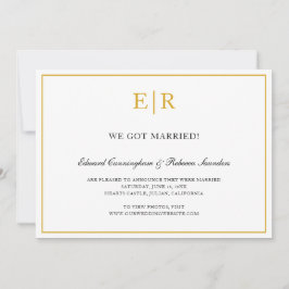 Elegant Gold en White Monogram Formal Wedding Aankondiging