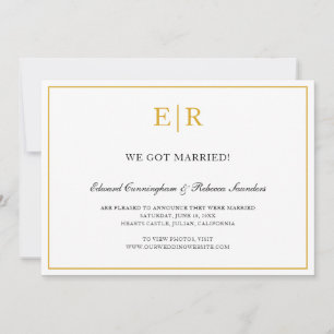 Elegant Gold en White Monogram Formal Wedding Aankondiging