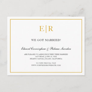 Elegant Gold en White Monogram Formal Wedding Aankondigingskaart