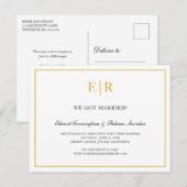 Elegant Gold en White Monogram Formal Wedding Aankondigingskaart (Voorkant / Achterkant)